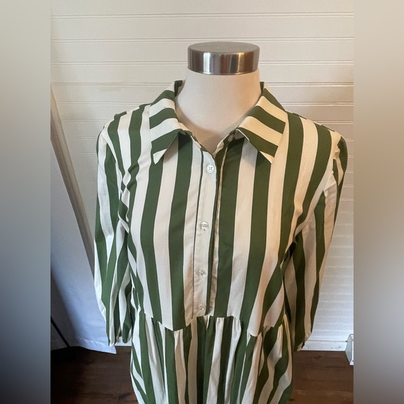 Rachel Zoe Cotton Green and White Striped Midi Dress Size Medium - Picture 2 of 7